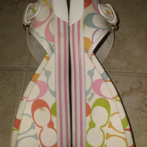 Coach White Multicolor Logo Sandals - Picture 5 of 5